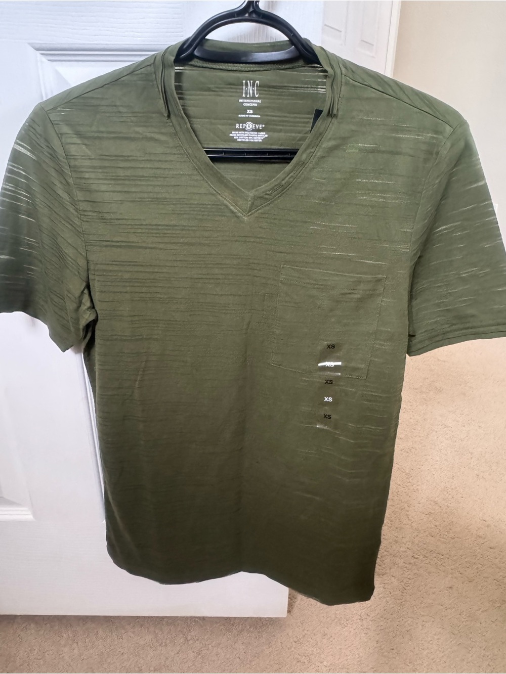 INC International Concepts Olive V-Neck Pocket Tee, brand new with tag,